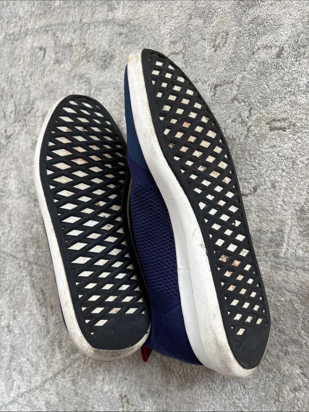 Via Spiga Slip-On Knit Sneakers in Navy with Maroon Pull Tab